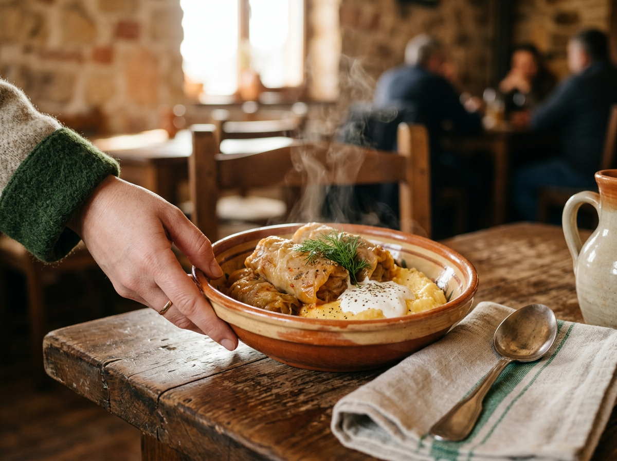Bucătar pregătind preparate tradiționale românești în bucătăria restaurantului Fast-Food Cogealac